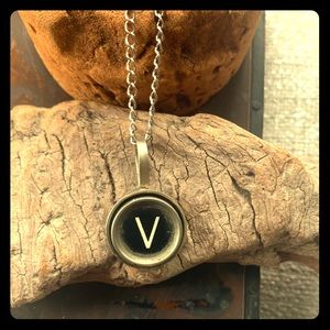 V typewriter key pendant